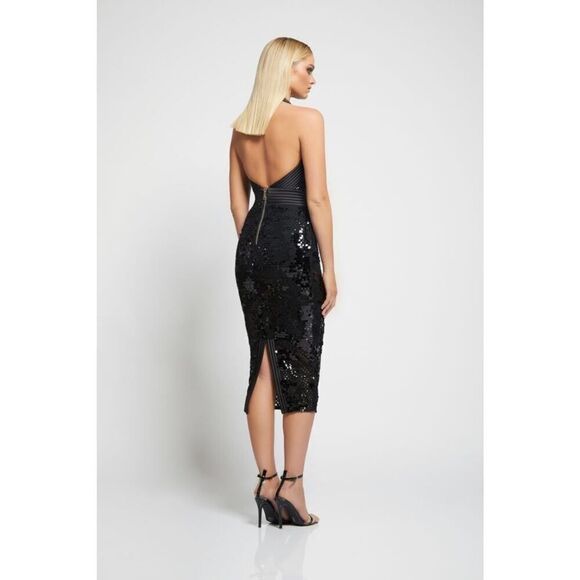 ZHIVAGO Ischia Open-Back Halter Sequin Midi Dress US4 - Picture 3 of 7